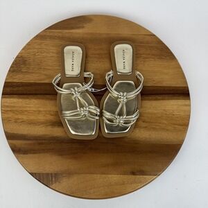 New NWOB Womens Azalea Wang Stetson Gold Metallic Leather Slides Sandals Size 6